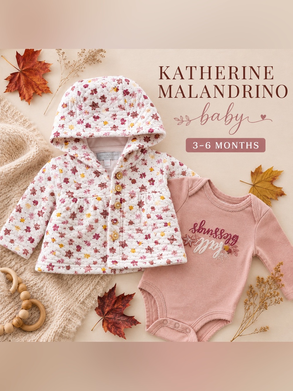 Catherine Malandrino Baby Quilted Fall Hooded Jacket & Dusty Pink Bodysuit